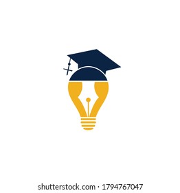 Lámpara de luz y logotipo del tapón de graduación. Símbolo creativo de diseño del logotipo Genio de Idea de Lámpara.
