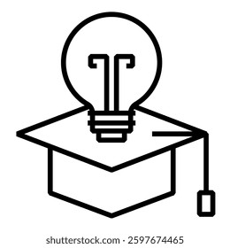 Light bulb with a graduation cap representing knowledge development, academic research, e-learning, and education technology