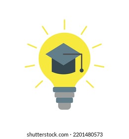 Bombilla de luz, icono de graduación de color. Ilustración de elementos de color simple. Bombilla de luz, diseño de símbolo de concepto de sombrero de graduación del conjunto de educación