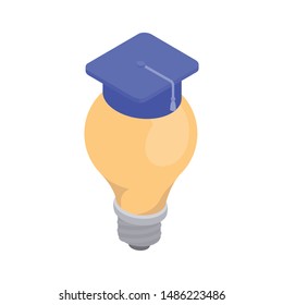 light bulb with graduation hat on white background