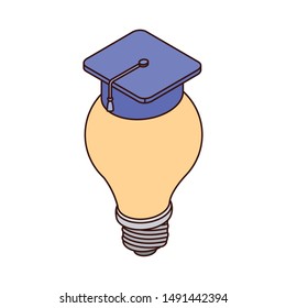 light bulb with graduation hat on white background