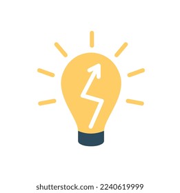 Light bulb with graph icon. Idea and insight, successful business project or start up. Innovation and development of company or organization. Poster or banner. Cartoon flat vector illustration