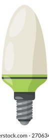 A light bulb with a green base