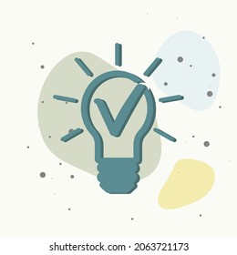 Bombilla clara e icono del vector de marca de verificación verde sobre fondo multicolor. Capas agrupadas para una ilustración de edición sencilla. Por tu diseño.