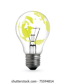 Light bulb with green earth map in vector format