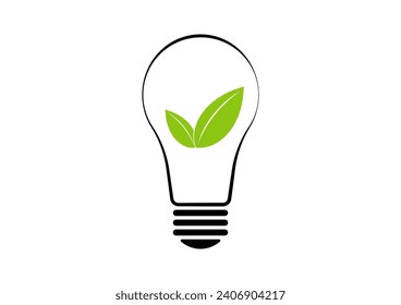 Light Bulb with Green leaf. Save Energy Logo Symbol. Green Energy or Renewable Energy. Eco- Friendly Concept. 