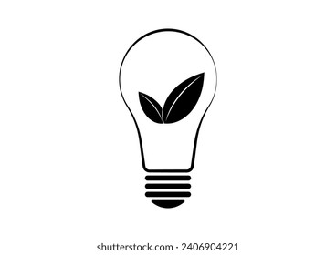 Light Bulb with Green leaf. Save Energy Logo Symbol. Green Energy or Renewable Energy. Eco- Friendly Concept. 