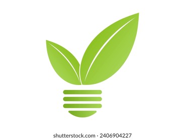 Light Bulb with Green leaf. Save Energy Logo Symbol. Green Energy or Renewable Energy. Eco- Friendly Concept. 