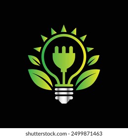 Light Bulb with Green Leaves Logo. Eco Energy Logo Design Template.