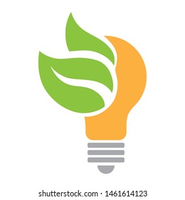 light bulb and green leaves, vector 