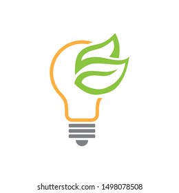 light bulb with green leaves, vector logo icon