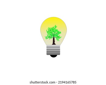 light bulb with green plant, green energy concept, vector illustration 