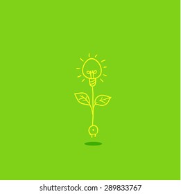 light bulb with green sprout, vector icon of ecological system