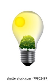 light bulb with green world inside