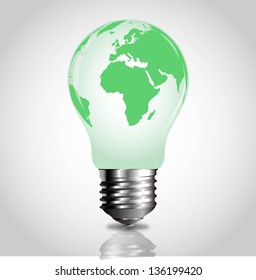  Light bulb with green world map