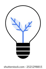 A light bulb with a growing plant inside represents innovation and eco-friendly ideas. Ideal for sustainability, green energy, environmental awareness, eco-innovation, and renewable resources. Minimal