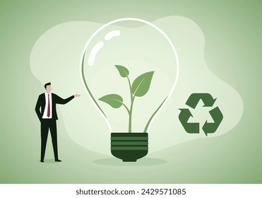 Light bulb with growing tree. Ecological friendly and sustainable environment