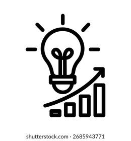 Light bulb with growth chart line icon, creative business idea and innovation symbol, simple outline style on white background