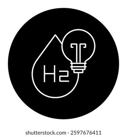 Light bulb with an H2 drop representing renewable energy, hydrogen fuel, and clean energy technology