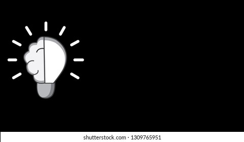 Light Bulb with half brain icon vector. Empty and free space for text background.Health thinking concept. Lighting Electric lamp. Electricity, shine. Trendy Flat style for graphic design