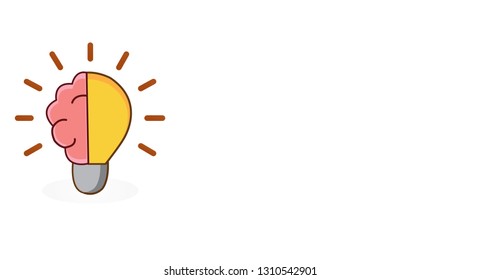 Light Bulb with half brain icon vector. Empty and free space for text background.Health thinking concept. Lighting Electric lamp. Electricity, shine. Trendy Flat style for graphic design