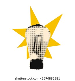 Light bulb halftone art collage element. Lightbulb paper clipping shape, cut out sticker for creative idea concept. Modern retro vector illustration for mixed media design