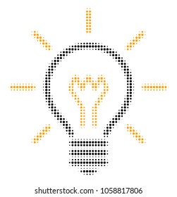 Light Bulb halftone vector icon. Illustration style is dotted iconic Light Bulb symbol on a white background. Halftone matrix is circle items.