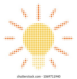 Light Bulb halftone vector pictogram. Illustration style is dotted iconic Light Bulb icon symbol on a white background. Halftone texture is round blots.