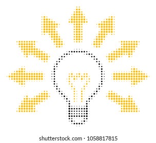 Light Bulb halftone vector pictograph. Illustration style is dotted iconic Light Bulb symbol on a white background. Halftone texture is round points.