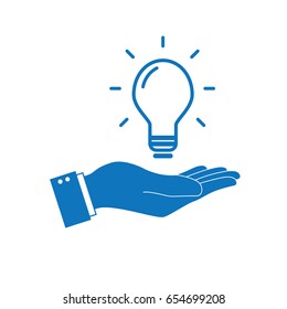 Light bulb in hand - Business innovation idea concept vector graphic design.