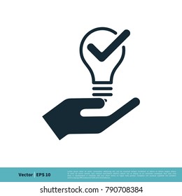 Light Bulb, Hand, Check Mark Icon Vector Logo Template Illustration Design. Vector EPS 10.