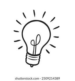 Light bulb hand drawing doodle object. Black and white color outline sketch. Vector illustration symbol of idea and creative concept.