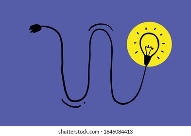 Light Bulb hand drawing icon vector, isolated on blue background. Idea icon, idea sign, solution, thinking concept.