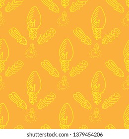 Light bulb hand drawn doodle vector seamless pattern