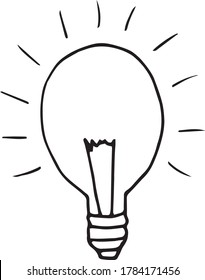 bombilla de luz dibujada a mano en forma de doodle. vector, escandinavo, monocromo. elemento único para la etiqueta adhesiva de diseño, icono, tarjeta. escuela, idea, iluminación