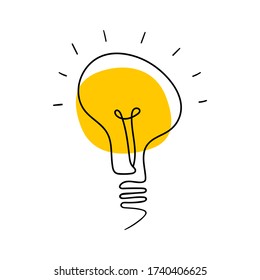 Light bulb hand drawn icon. Simple object isolated on white background. Vector illustration.