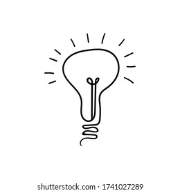 Icono dibujado a mano con la lámpara de luz. Objeto de esquema aislado en fondo blanco. Ilustración vectorial.