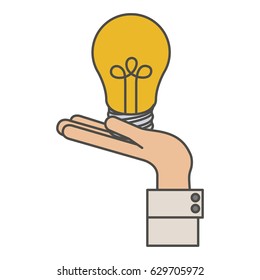 Light bulb and hand icon. Investment ideas profit and start up theme. Isolated design. Vector illustration