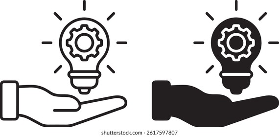 Light bulb, hand, idea, innovation, creativity, black and white, icon, symbol, illumination, concept, invention, inspiration, thought, intelligence, intelligence, discovery,	