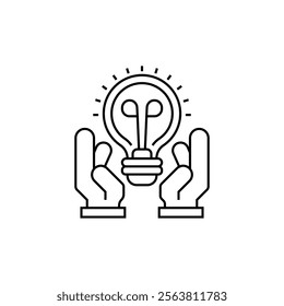 Light Bulb in Hand Line Icon. linear style sign for mobile concept and web design. Outline vector icon.