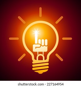 Light bulb with hand with a raised index finger. Eps8. RGB. Organized by layers. Global colors. Gradients used.