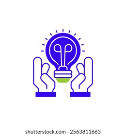 Light Bulb in Hand Two Tone Color Icon. linear style sign for mobile concept and web design. Outline vector icon.