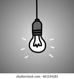 light bulb hanging / cartoon vector and illustration, grayscale, hand drawn style, isolated on dark background.