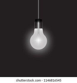Light bulb hanging from ceiling isolated on the dark background. Minimal vector illustration design with EPS10.