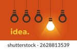 Light bulb hanging concept. Creative idea and innovation with light lamp, electricity energy and mind insight. Vector flat lightbulb business ideas illustration.
