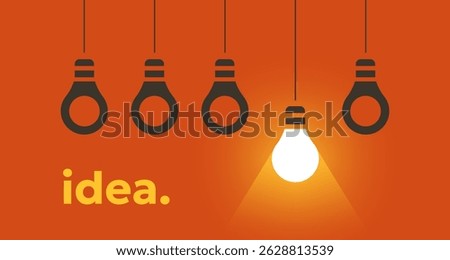 Light bulb hanging concept. Creative idea and innovation with light lamp, electricity energy and mind insight. Vector flat lightbulb business ideas illustration.