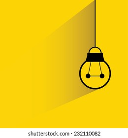 light bulb hanging on yellow background, flat and shadow theme