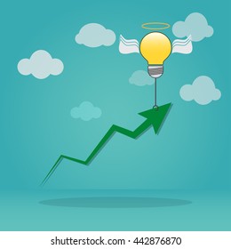 light Bulb has wings with growing graph. Business concept