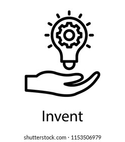
A light bulb having gear placed on a hand giving the concept of invent 
