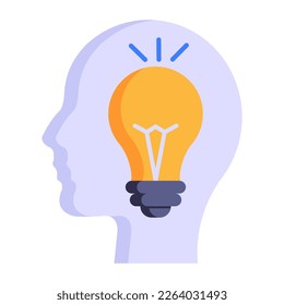 Light bulb and head, concept of creative thinking flat icon 